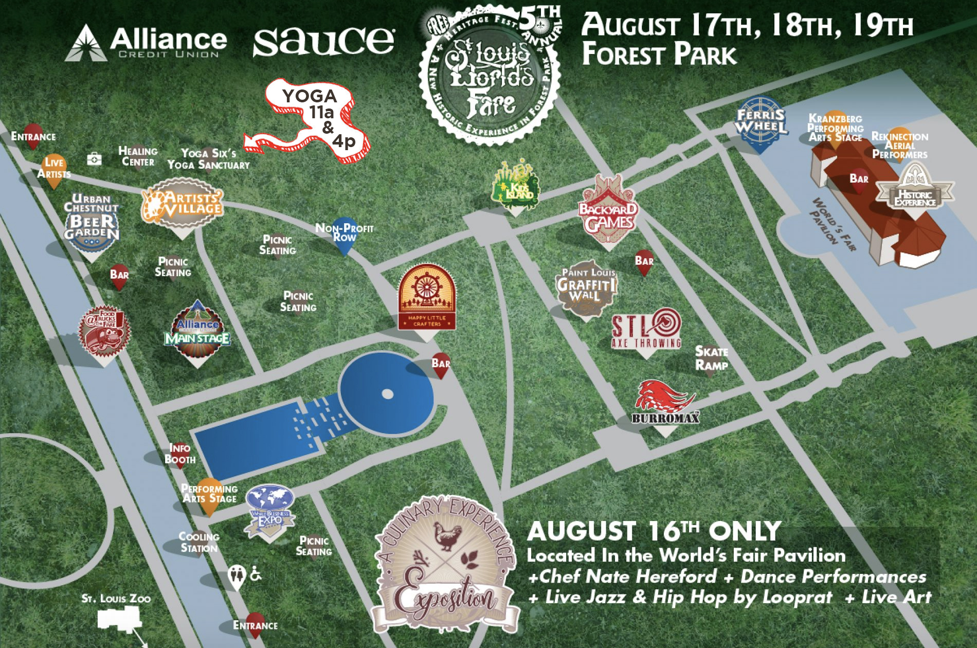 World's Fare Heritage Festival in Forest Park August 17, 18 & 19. Join Debby Siegel for yoga Saturday and Sunday at 4pm.