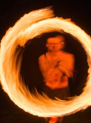 ReKinection fire spinner at Manifest Station Music and Yoga Festival in the midwest May 3-5.