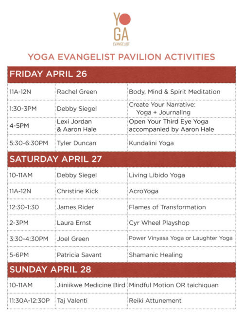 SpringUP yoga evangelist pavilion schedule