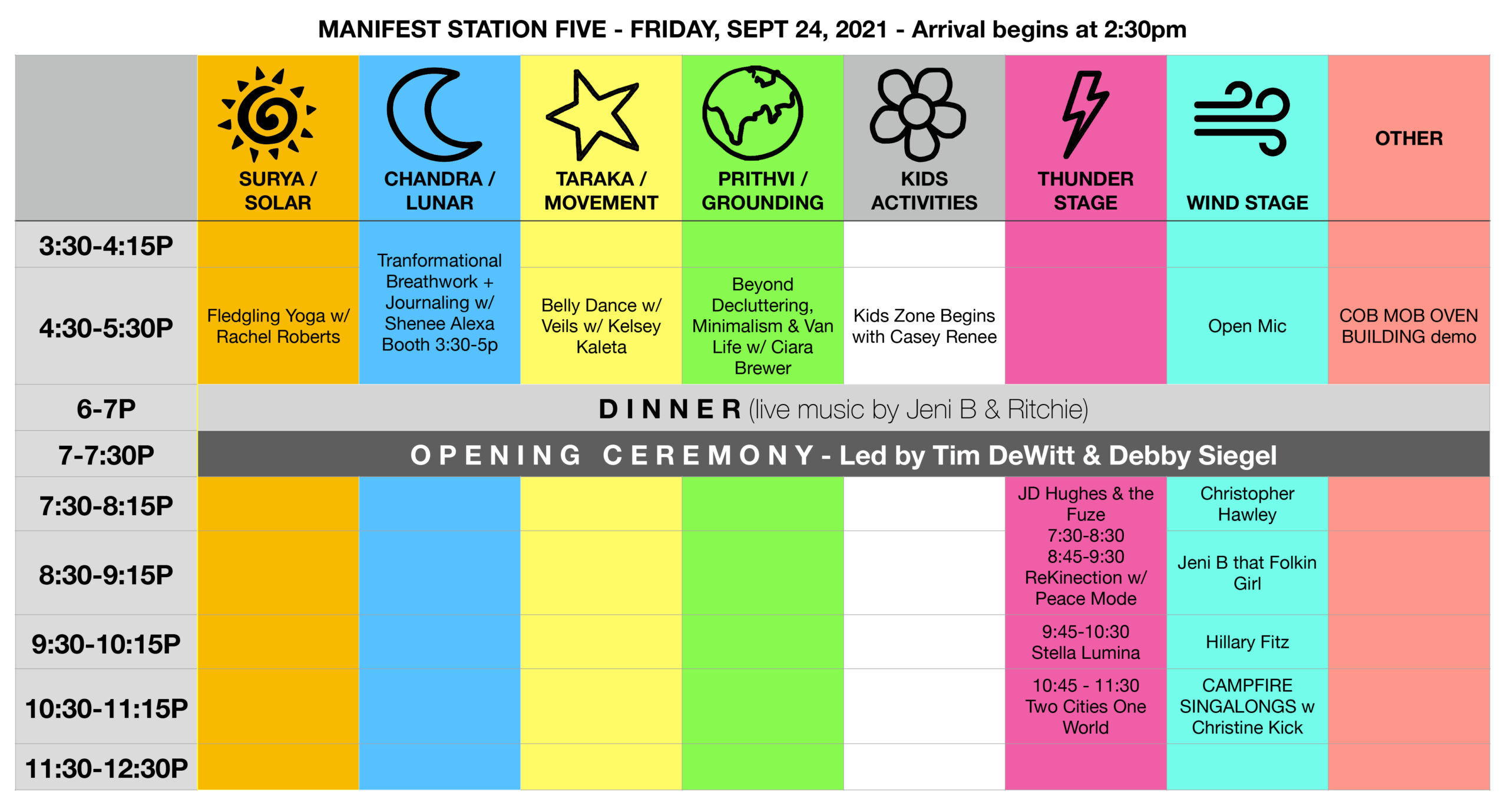 Manifest Station Music & Yoga Festival Schedule Friday, September 24, 2021