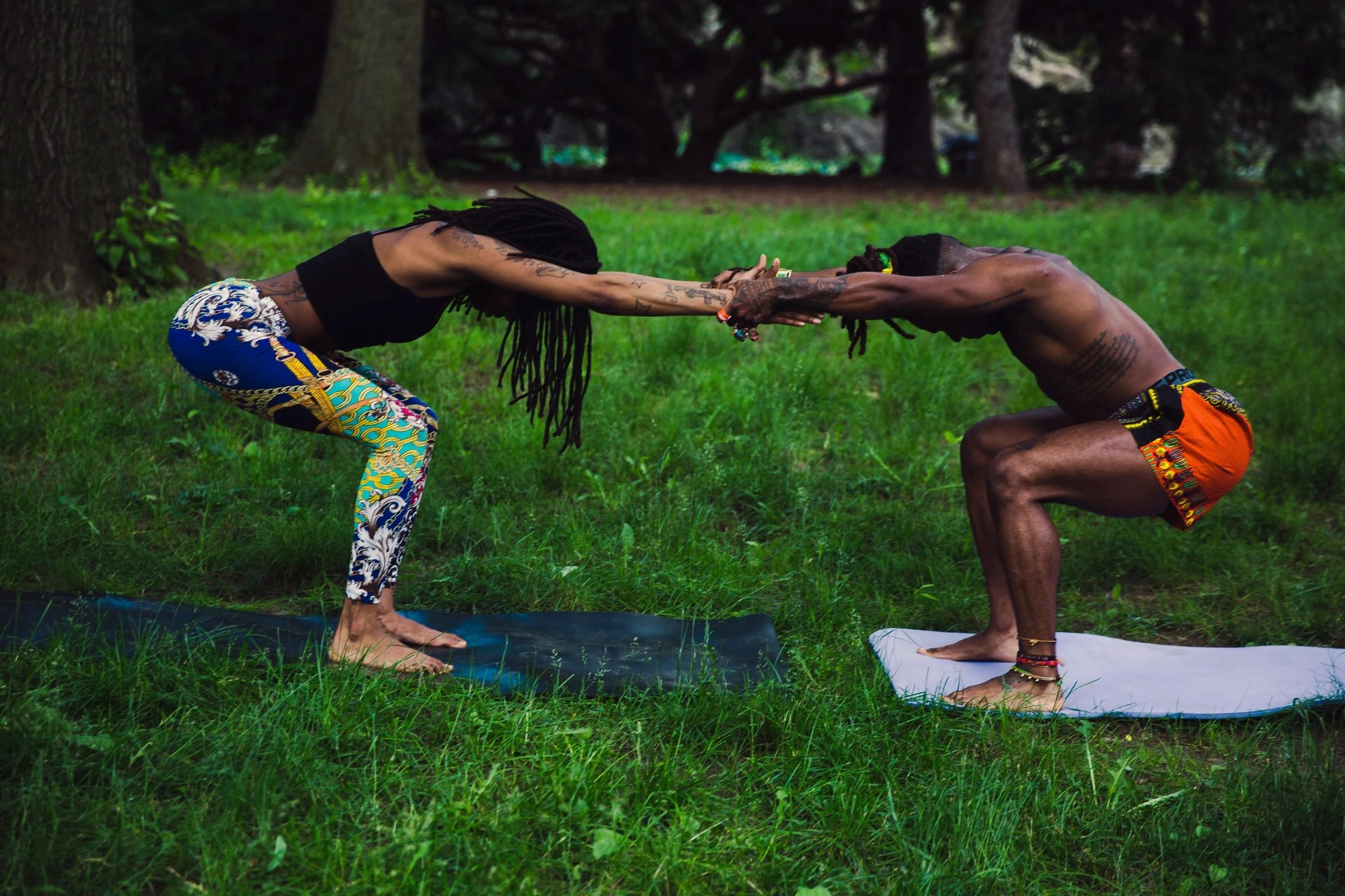 couple stretching together